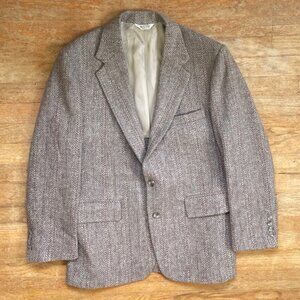 Vintage Mens Tweed Blazer Size 38S 70s 100% Wool Herringbone Sport Coat Jacket